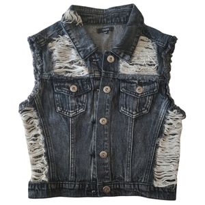 Distressed denim vest S